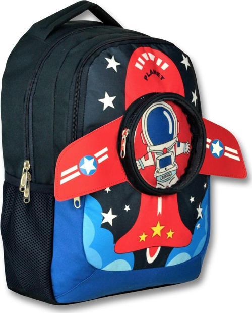 3D Astronot Baskılı ve Kanatlı Okul Çantası - Lacivert - Erkek Çocuk