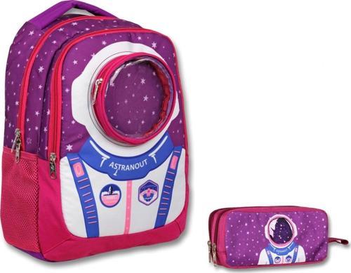 Bordo Mavi Astronot İlkokul Çantası ve Kalemlik Seti - Erkek Çocuk