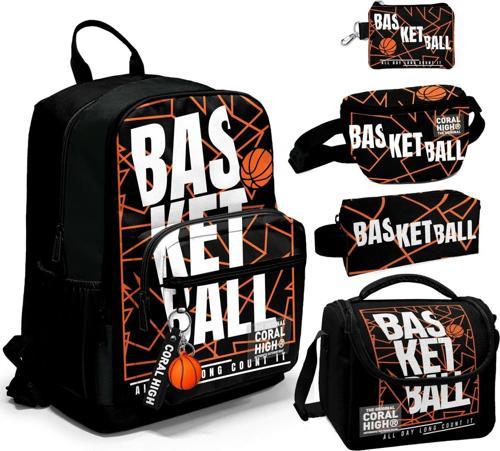 Beşli İlkokul/Ortaokul Çanta Seti - Siyah Basketbol - Erkek Çocuk