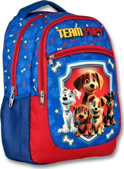 Ümit Çanta Sevimli Köpekler Üç Bömeli Mavi/Kırmızı Erkek Çocuk İlkokul Çantası