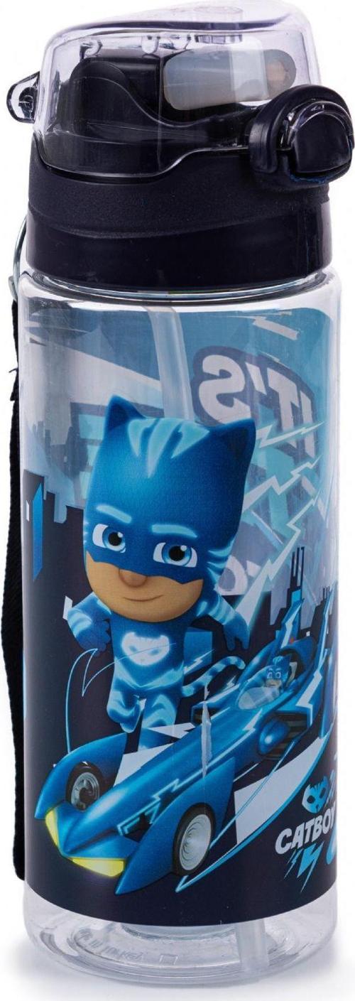 Pj Mask 500 ml Sİlikon Pipetli Erkek Çocuk Okul Matarası - Suluk