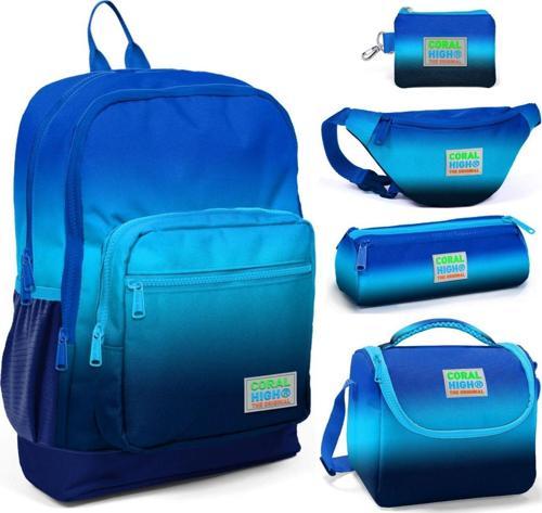 Lacivert Mavi Gradyan Beşli Okul ve Günlük Çanta Seti