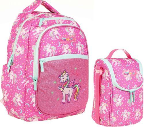 İlkokul Sırt Çantası ve Beslenme Çantası Seti  - Simli Nakışlı Unicorn Pembe - Kız Çocuk