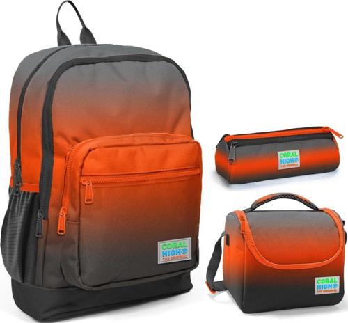 Siyah Turuncu Gradyan Üçlü İlkokul Okul Çanta Seti