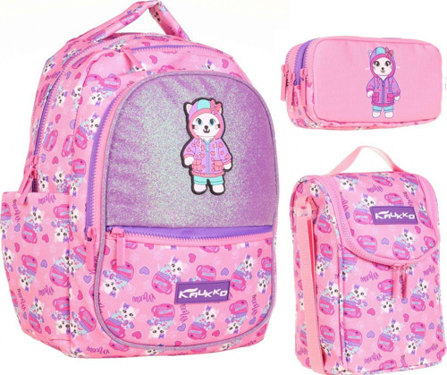 Pembe Sevimli Kedi Üçlü İlkokul Okul Çanta Seti - Kız Çocuk