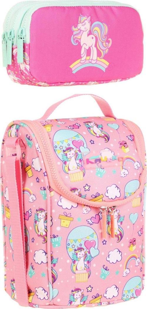 Kız Çocuk Büyük Isı Yalıtımlı Beslenme Çantası ve Kalemlik Seti - Pembe Unicorn