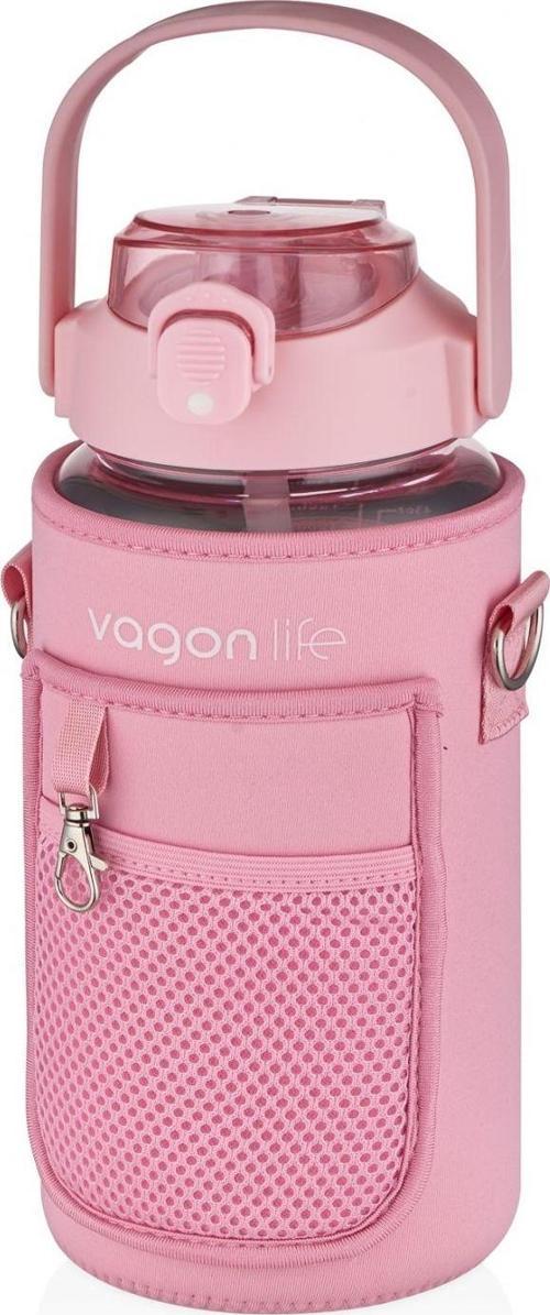 Vagıonlife 1500 ml Askılı Pipetli/Pipetsiz Kumaş Korumalı Pembe Spor ve Günlük Matara - Telefon Cepli