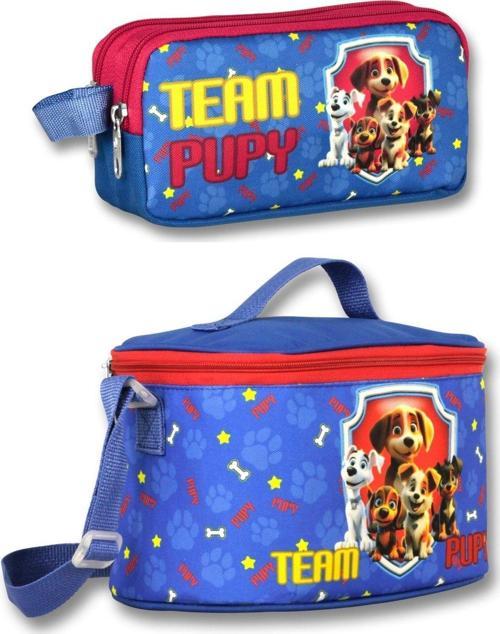 Team Pupy Erkek Çocuk Mavi-Kırmızı Isı Yalıtımlı Beslenme Çantası ve Kalemlik Seti