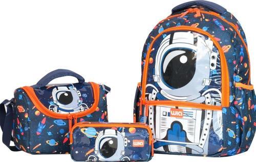 Astronot Baskılı Erkek Çocuk Üçlü Çanta Seti - Lacivert