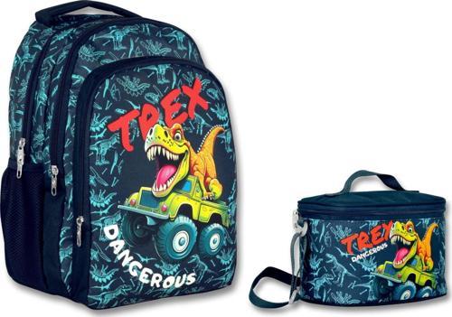 Trex Erkek Çocuk Lacivert/Mavi İlkokul Sırt Çantası ve Beslenme Çantası Seti