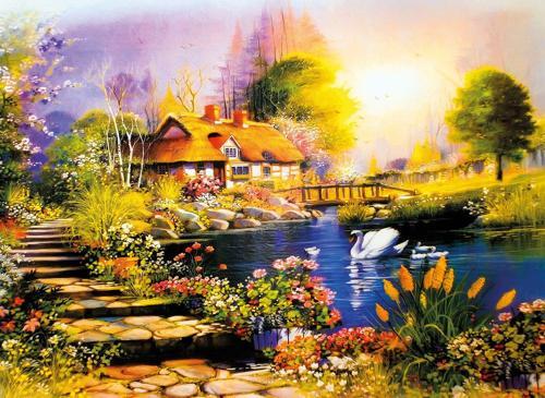 Nova 41067 - 1000 Parça Kuğulu Bahçe Puzzle