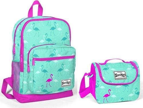 Flamingo Desenli Dört Bölmeli Okul Sırt Çantası & Beslenme Çantası