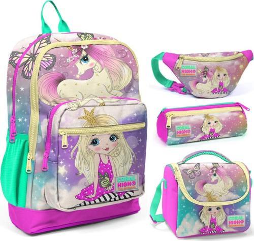 Su Yeşili Unicorn Üçlü Okul Çantası ve Bel Çantası Seti