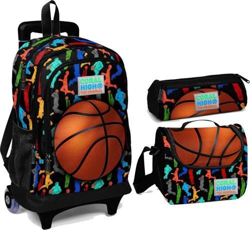 Basketbol Baskılı Çekçek Tekerlekli Okul Çanta Seti