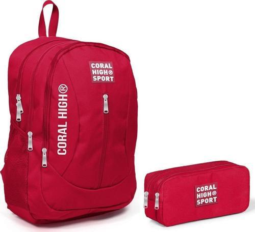 Sport Kırmızı Okul Çantası ve Kalemlik Seti - USB Soketli