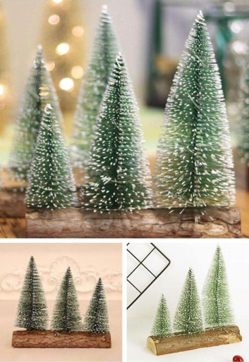 3 Lü Set Meşe Kütük Üzerinde Çam Ağaçları Nevada Mini Çam Ağaçları Yılbaşı Hediyesi 16-12-10  CM Çam