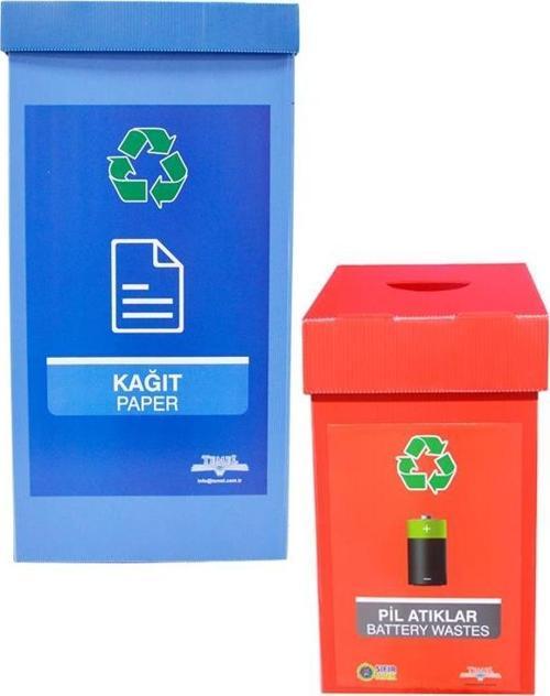 Geri Dönüşüm Kutusu Atık Kutusu Kağıt ve Atık Kutusu Pil 2li Set