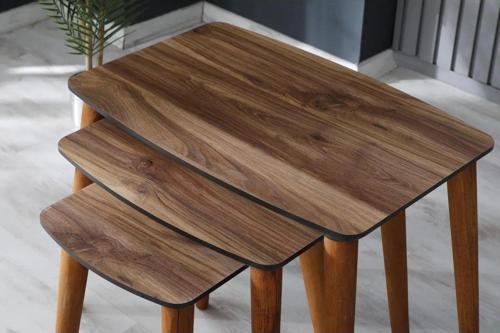 Mdf Ahşap Ayaklı 3 Tane Zigon Sehpa Ceviz 40x60 cm