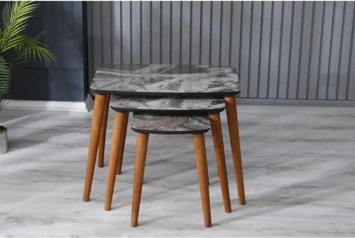 Mdf 'Den Yapılmış Demonte Sağlam Zigon Sehpa 3'Lü Servis Sehpa Ahşap Ayaklı 60x40 cm