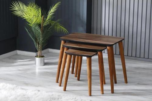 Zigon Sehpa 3'Lü Servis Sehpa Ahşap Ayaklı 60x43 cm