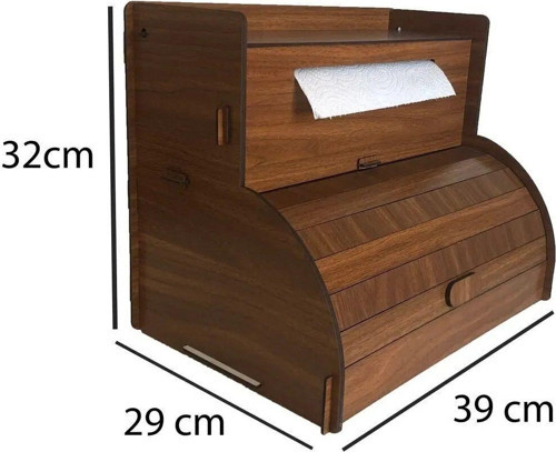 Tasarım Ekmek Kutusu, Bakerybox, Ahşap Ekmeklik Organizer, Ev Hediyesi Ekmeklik, Demonte Ekmeklik 38x19 cm