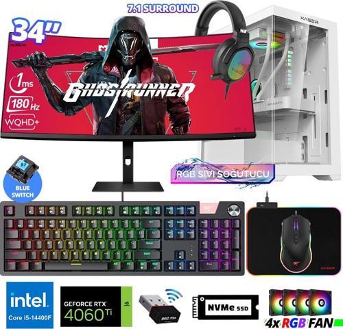 Delux X105 i5 14400F 16GB DDR5 Ram 512GB M.2 NVMe SSD 8GB RTX4060 Ti 34" 180Hz Sıvı Soğutmalı Oyuncu Bilgisayarı