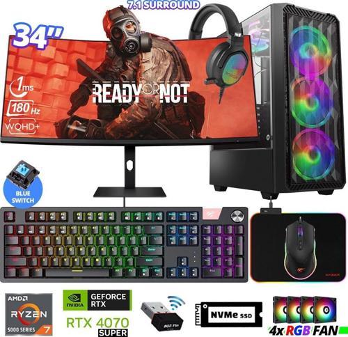 Delux X116 Ryzen 7 5700X 32GB Ram 512GB M.2 NVMe SSD 12GB RTX4070 SUPER 34" 180Hz Curved Oyuncu Bilgisayarı