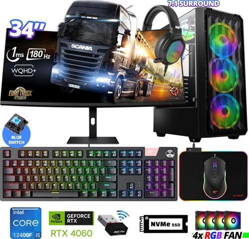 Delux X99 i5 12400F 32GB Ram 512GB M.2 NVMe SSD 8GB RTX4060 34" 180Hz Curved Oyuncu Bilgisayarı