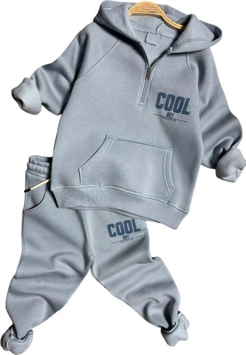 Erkek Çocuk Cool Boy Baskılı Fermuarlı Yaka Cepli Sweatshirt Buz Mavisi Eşofman Takım