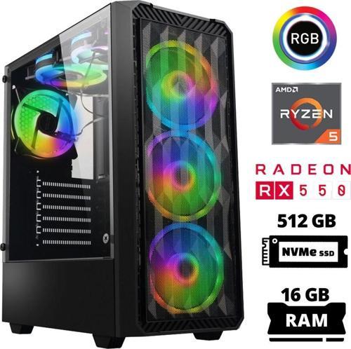 Xsr1025 Ryzen 5 3600 16GB Ram 512GB M.2 NVMe SSD 4GB RX550 Oyuncu Masaüstü Bilgisayarı