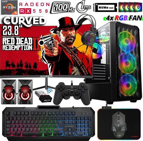 Xsr1029 Ryzen 5 3600 16GB Ram 512GB M.2 NVMe SSD 4GB RX550 23.8" 100Hz Curved Oyuncu Masaüstü Bilgisayarı