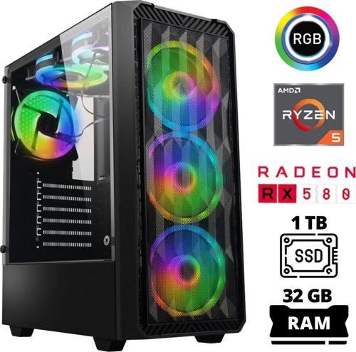 Xsr1036 Ryzen 5 3600 32GB Ram 1TB SSD 8GB RX580 Oyuncu Masaüstü Bilgisayarı
