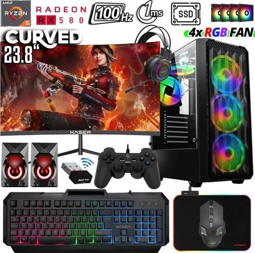 Xsr1039 Ryzen 5 3600 16GB Ram 1TB SSD 8GB RX580 23.8" 100Hz Curved Oyuncu Masaüstü Bilgisayarı