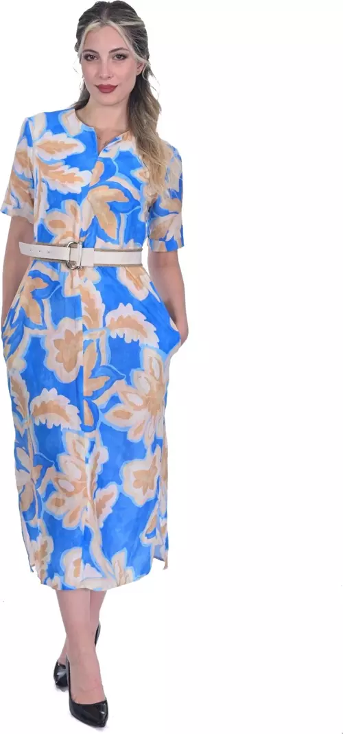 Kadın  Renkli  Midi Boy İki Yandan Yırtmaçlı Elbise