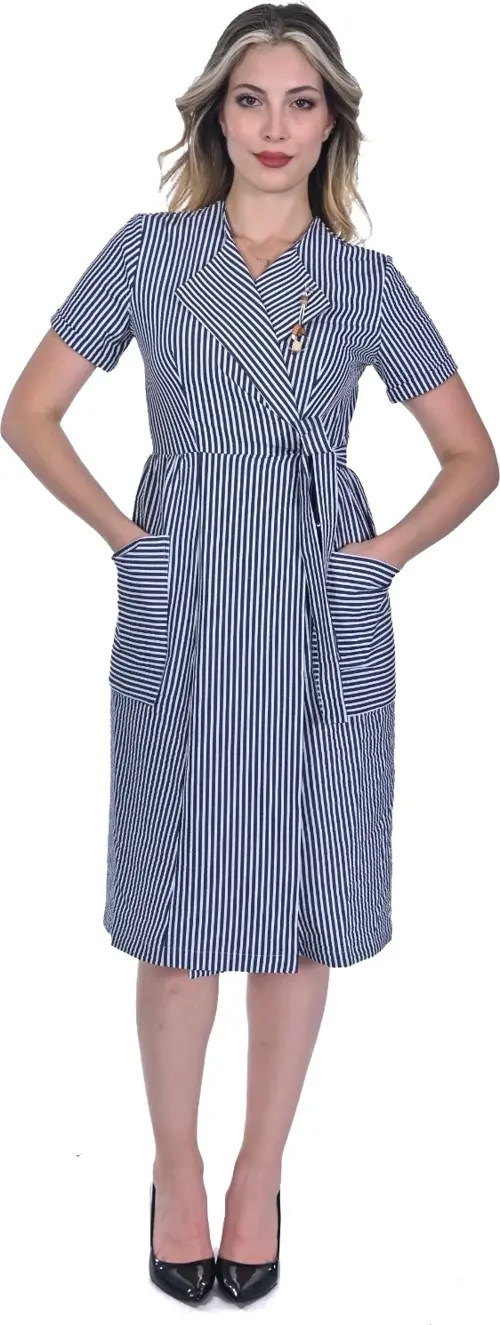 Kadın Gofre Kumaş Kemerli Cepli Elbise