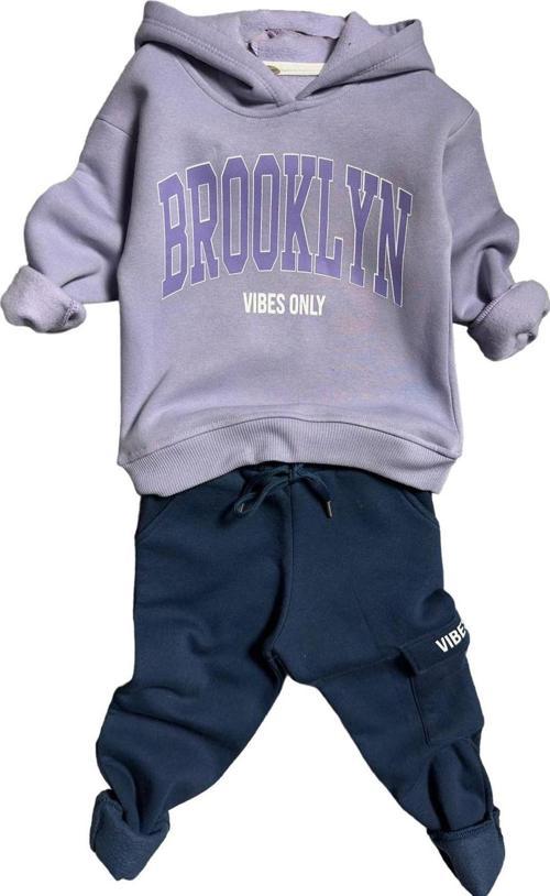 Kız Çocuk Brooklyn Detaylı Kapüşonlu Lila Eşofman Takım