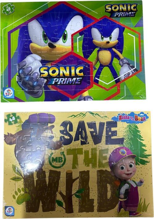 sonic ve maşa koca ayı temalı iki adet puzzle