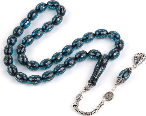 Ateş Kehribar 925Ayar Gümüş Çakım ve Püskül Beyzi Kesim 9x11mm Tesbih