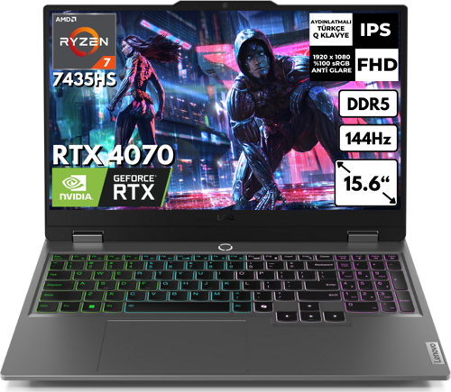 LOQ 15ARP9 Ryzen 7-7435HS 48  GB 1 TBSSD 8 GB RTX4070 15.6" FHD Windows 11 Pro Gaming Notebook 83JC00CUTR BT66