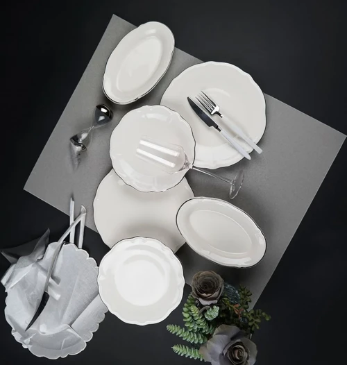 Fulya 18 Parça Yemek Takımı Platin Fileli