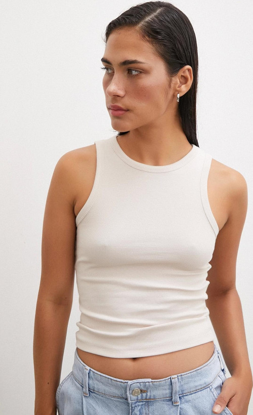 Bisiklet Yaka Top Bej