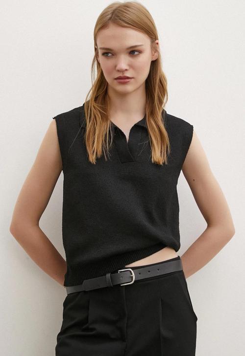 Firuze Polo Yaka Süveter Siyah