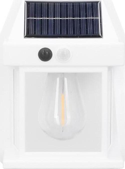 Beyaz 5W Solar / Güneş Enerjili Led Ampullü Duvar Fener Aplik 3200K - Sarı Işık