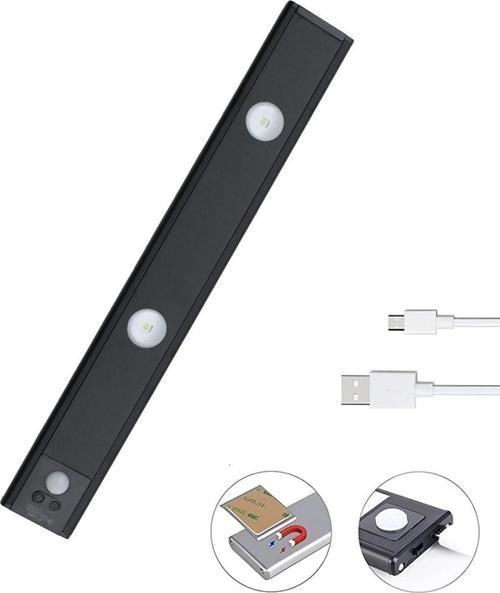 Siyah Sensörlü, Mıknatıslı -3 Işık Renkli / USB Şarjlı Armatür