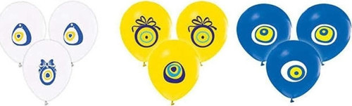 Helyuma Uyumlu Nazar Boncuklu Baskılı Balon Karışık Renkler 12 inch 5 Adet