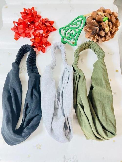 - Renkli Penye Lastikli Pamuklu Desensiz Paraşüt Bandana Penye Saç Bandı 3 Adet