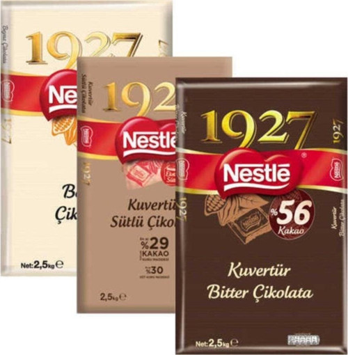 1927 Kuvertür Çikolata Beyaz + Sütlü + Bitter 3Lü Set 2.5Kg