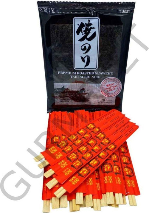 Seafood Sushi Yosunu Yaki Sushi Nori Gold Premium 10 Yaprak + Chopstick 25 Çift