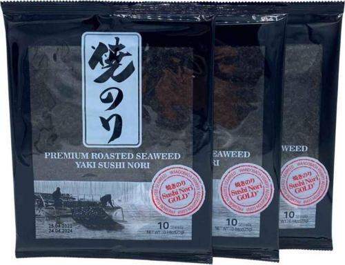 Seafood Sushi Yosunu Yaki Sushi Nori Gold Premium 10 Yaprak X 3 Paket
