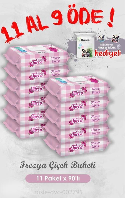 11 Al 9 Öde Frezya Çiçek Buketi 90 Yaprak Islak Havlu ve Rosie